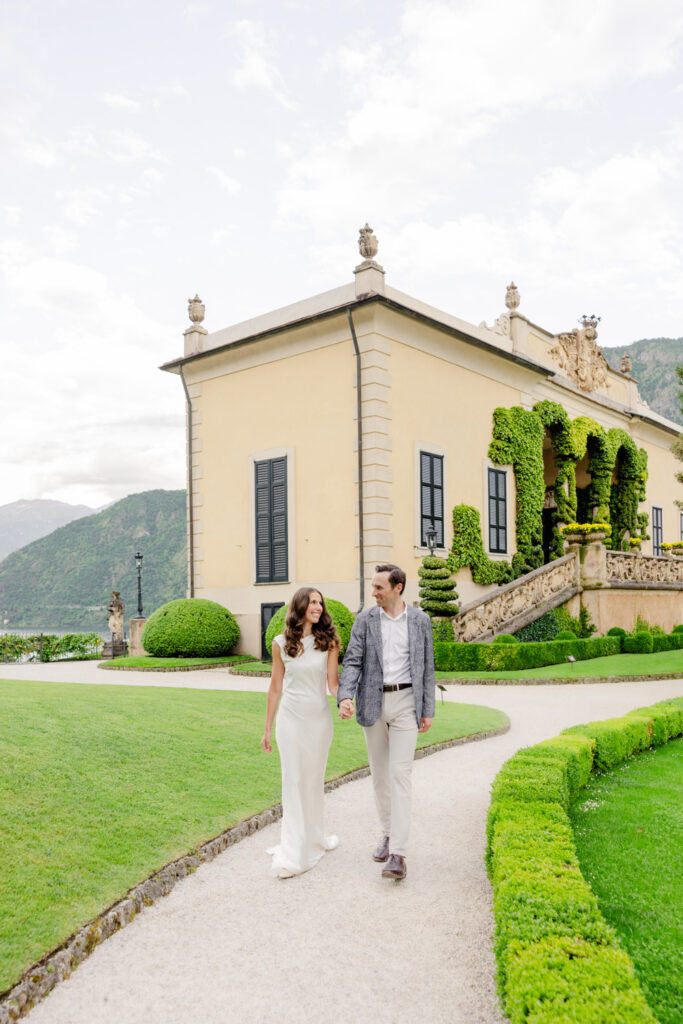 Engaged couple at Lake Como's Villa Balbianello