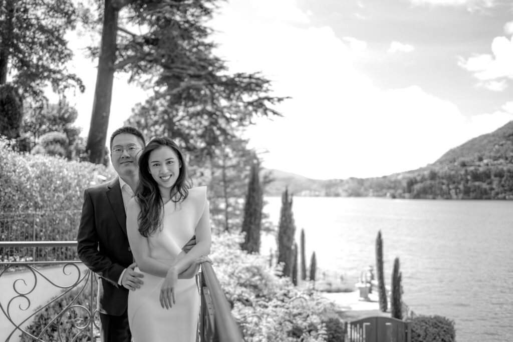 Bride and groom at Mandarin Oriental Lake Como